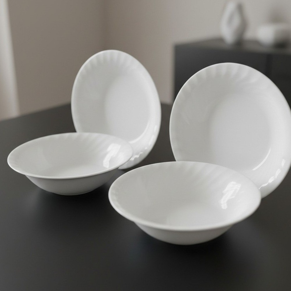 Corelle Enhancements White Swirl Cereal Soup Salad Bowls 7 ¼" Set Of 4
